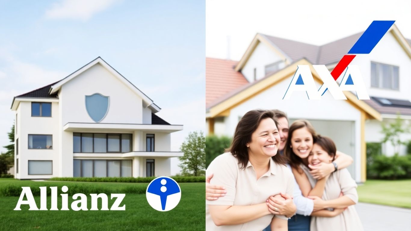 Logos de Allianz, Zurich y AXA con casas y familias.