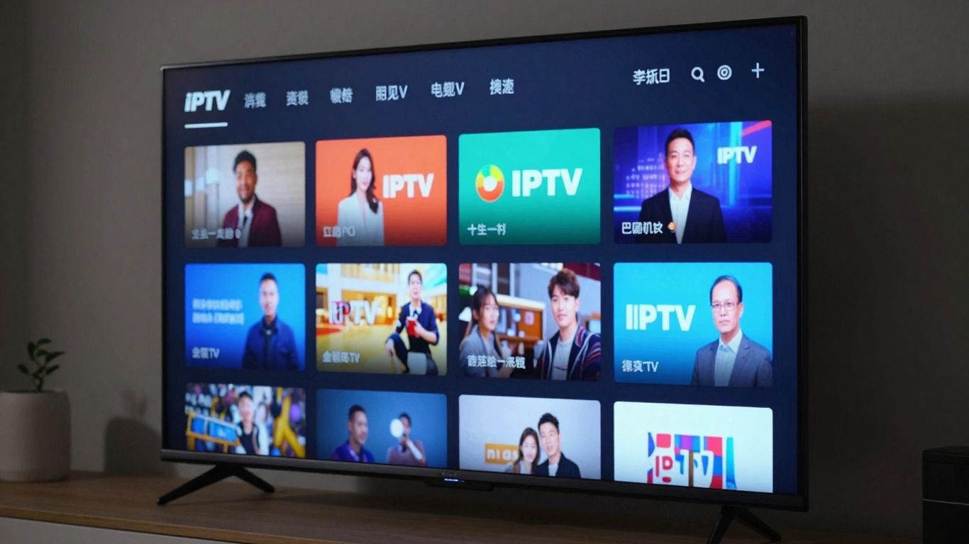Smooth IPTV stream on a modern smart TV screen.