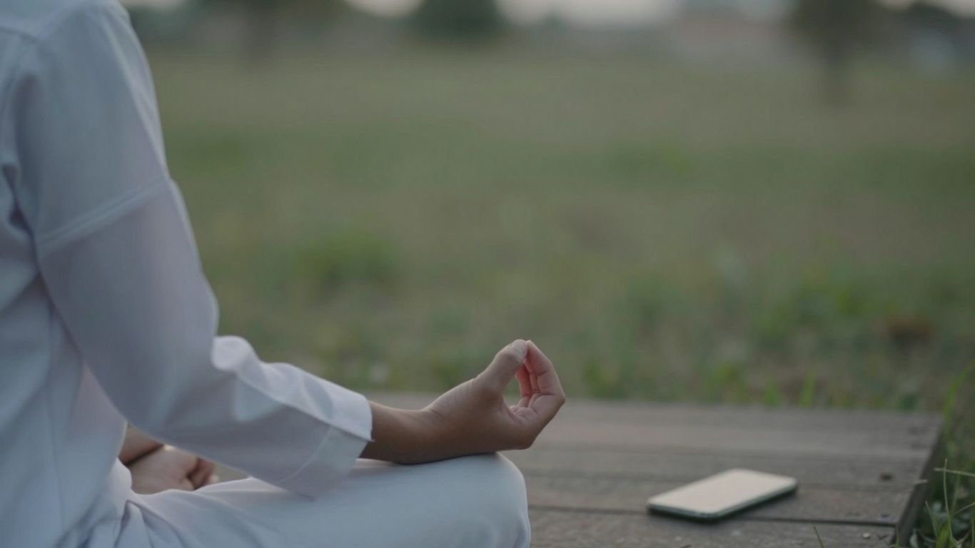 Persoană relaxată în natură, departe de telefon.