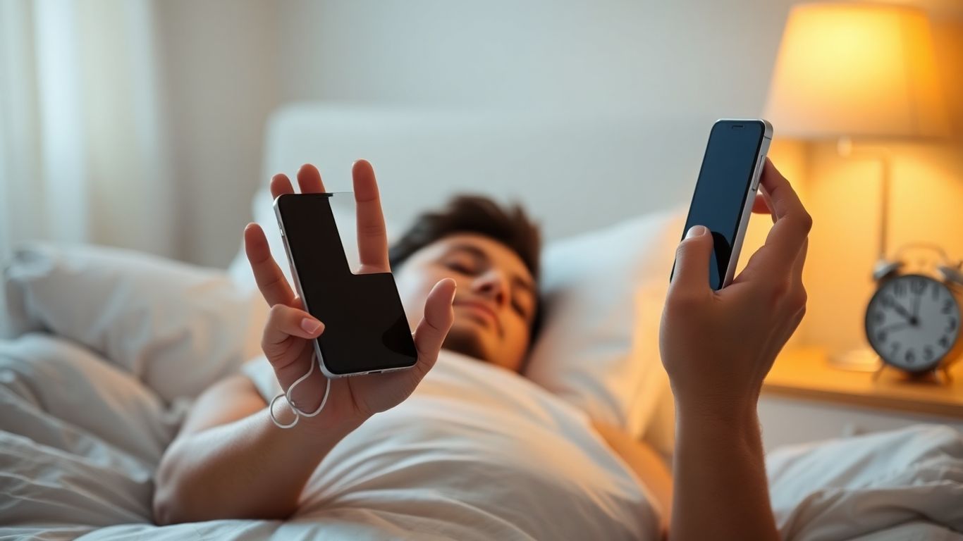 Personne arrête une alarme d’iPhone au réveil dans la chambre.
