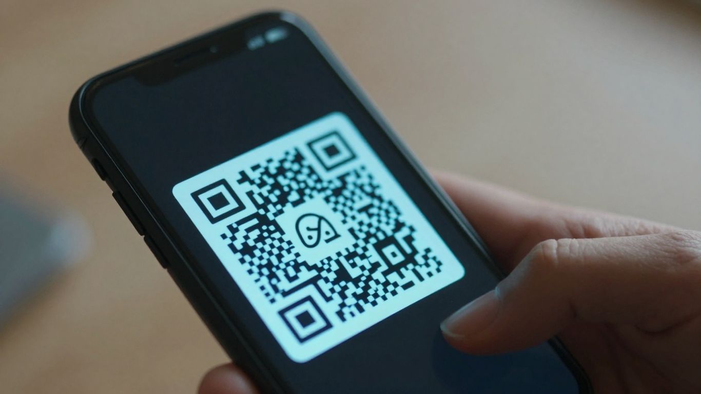 Smartphone displaying a blockchain wallet QR code for transactions.