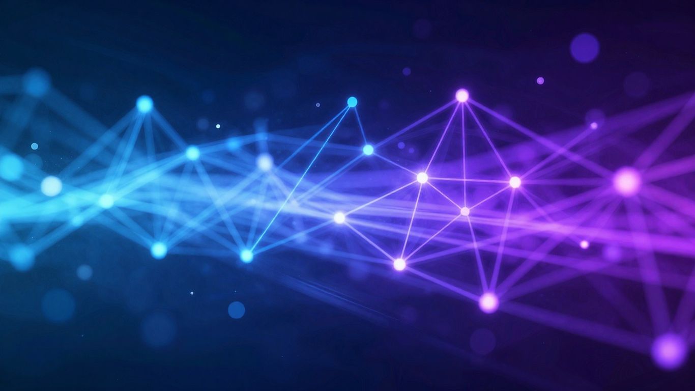 Réseau de données lumineux et futuriste avec des nœuds connectés.