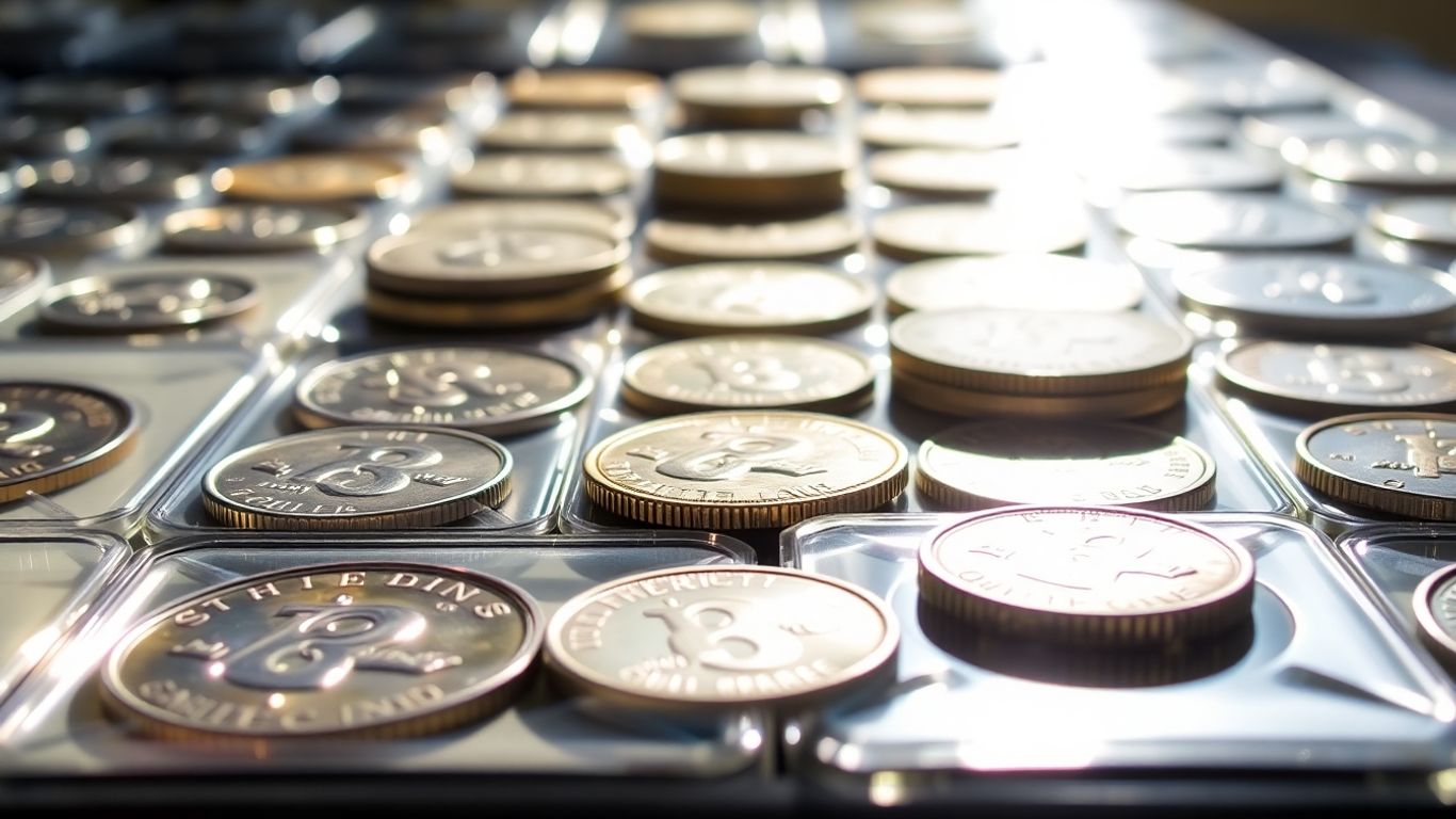 Pristine coin collection in protective display cases.