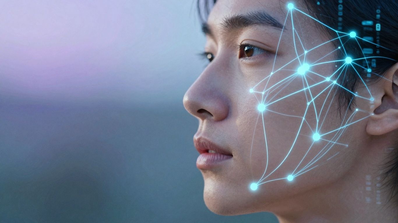 Customer profile with glowing data connections.