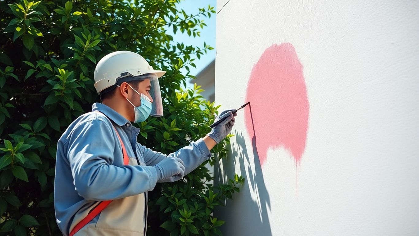 Painter applying eco-friendly paint to a house exterior.