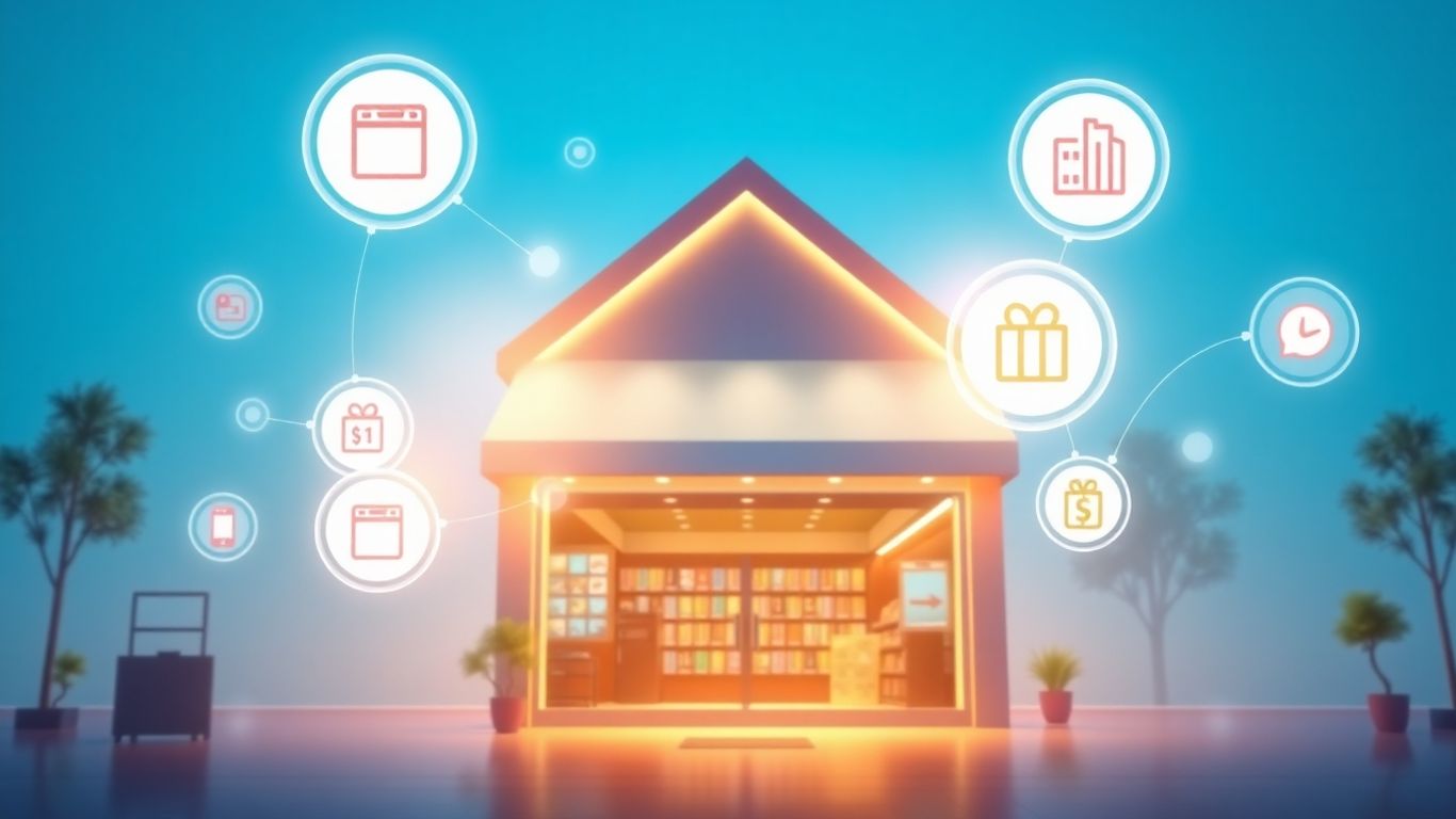 Digital storefront with interconnected service icons