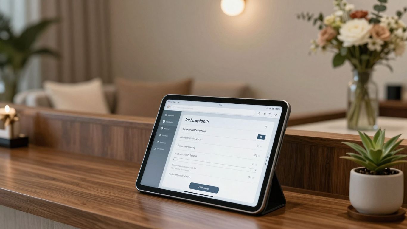 Spa reception with booking tablet