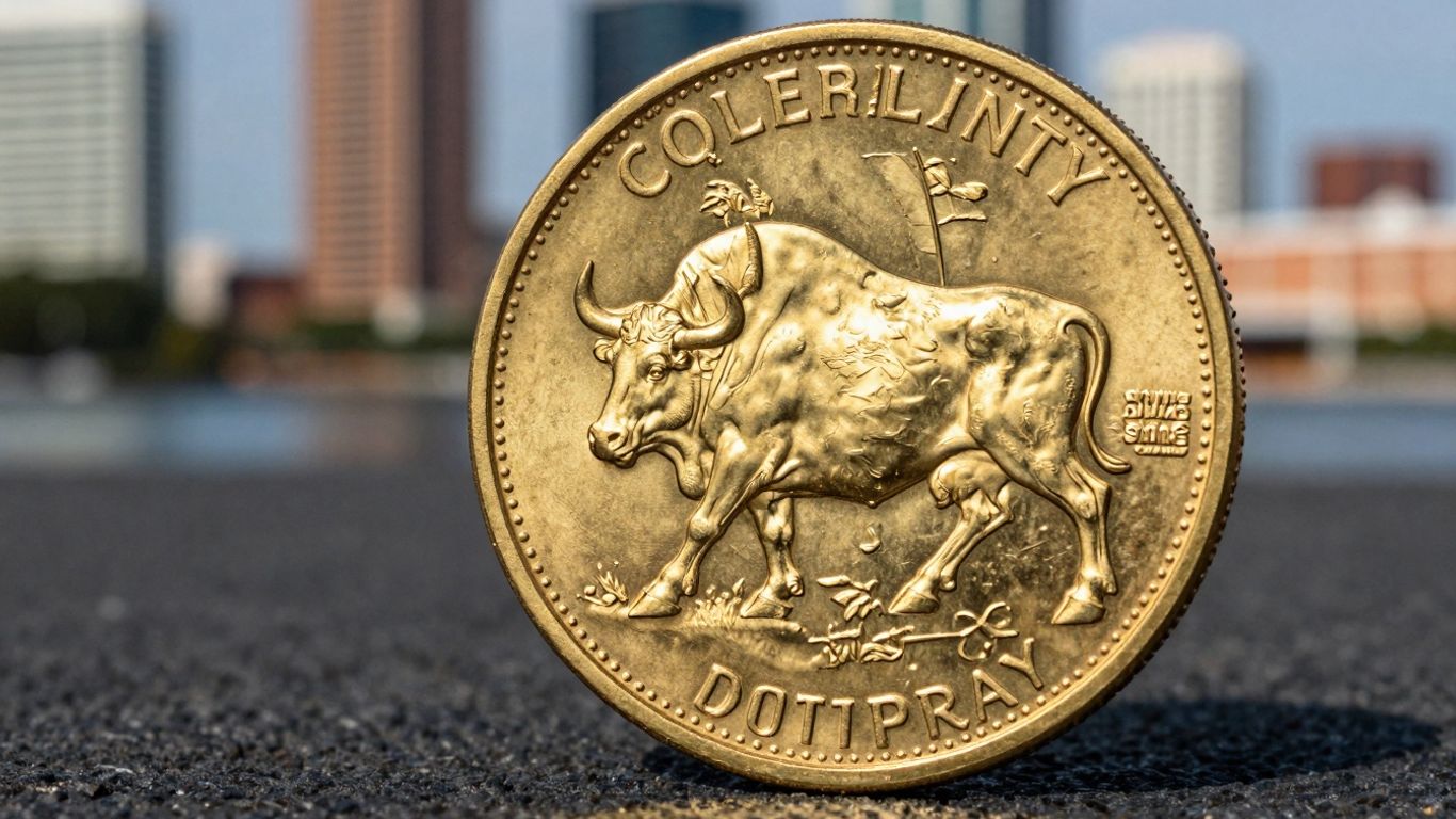 Gold Buffalo coin with Tampa cityscape background.