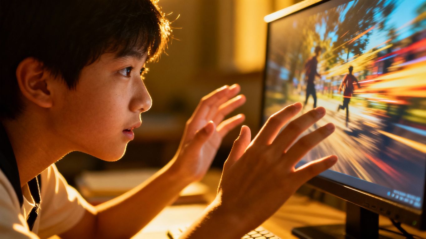 Person interacting with an engaging video on a screen.