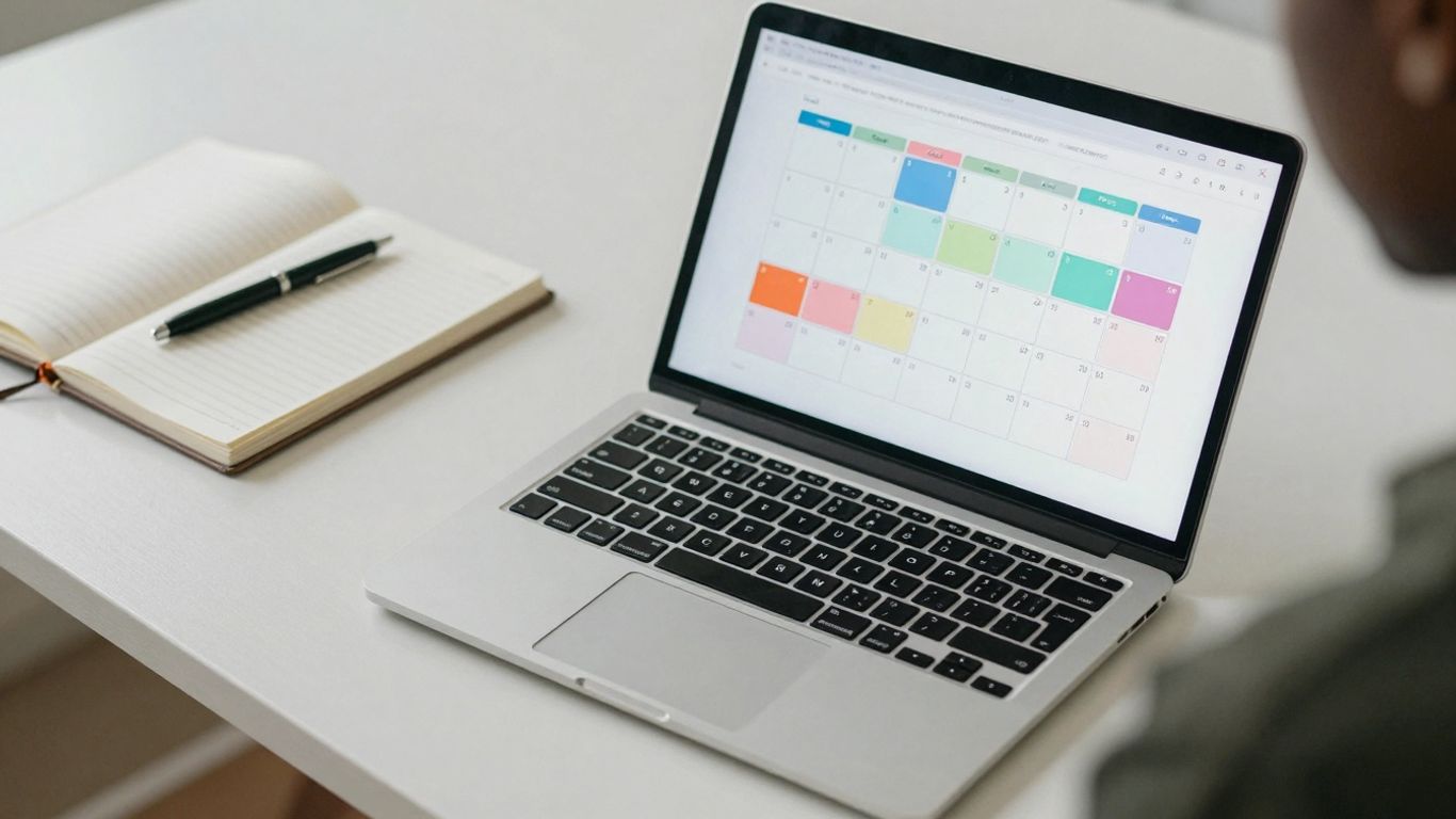 Editorial calendar on a laptop screen.