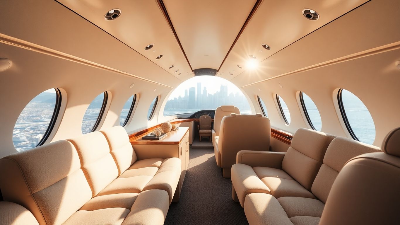 Interior of a luxurious private jet cabin