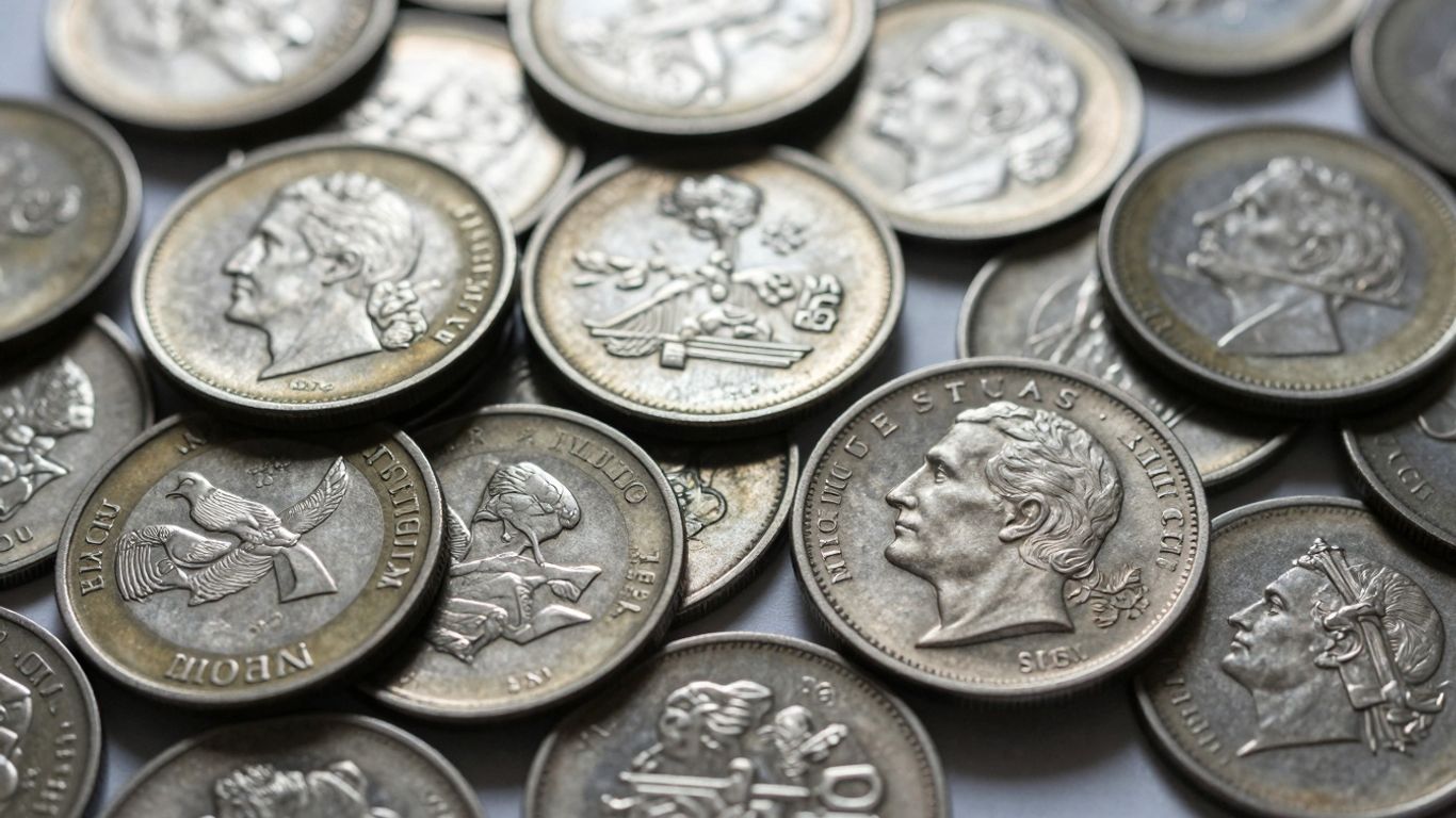 Silver coins pile, tarnished and gleaming