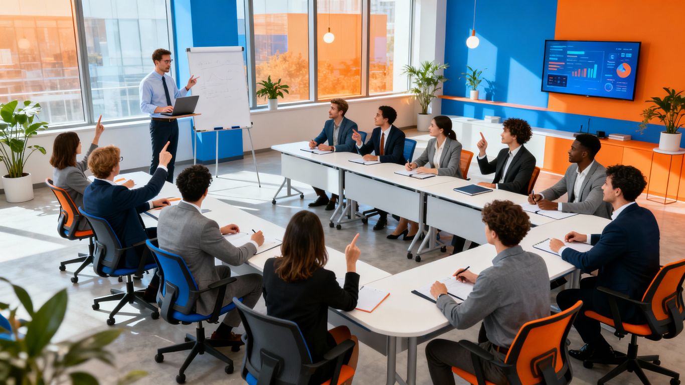 Professionals in a modern training event.