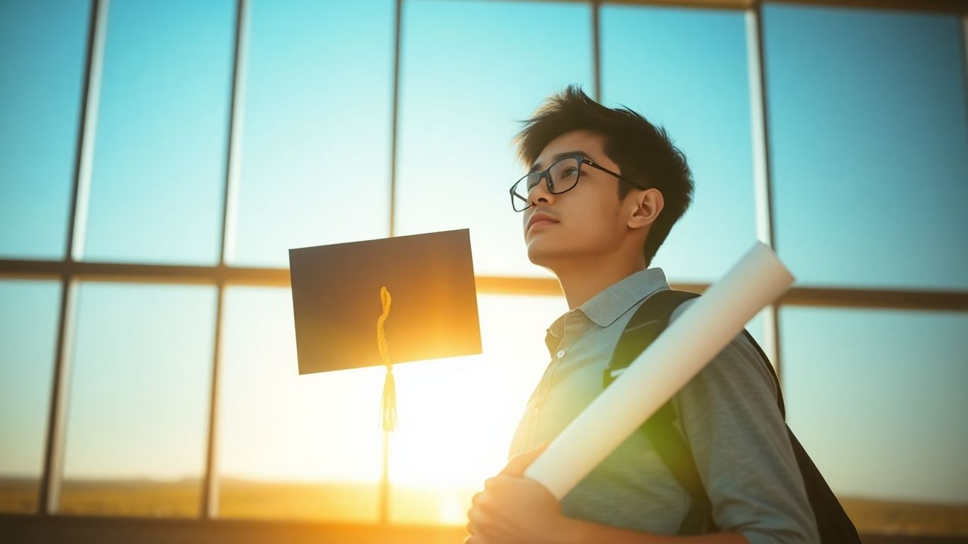 Student looking towards a bright future with diploma.
