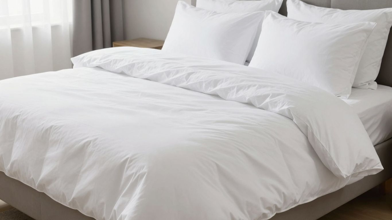 Cozy Airbnb bed with a clean white comforter.