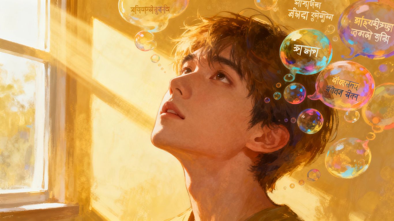 Person thinking in a foreign language, overcoming translation.