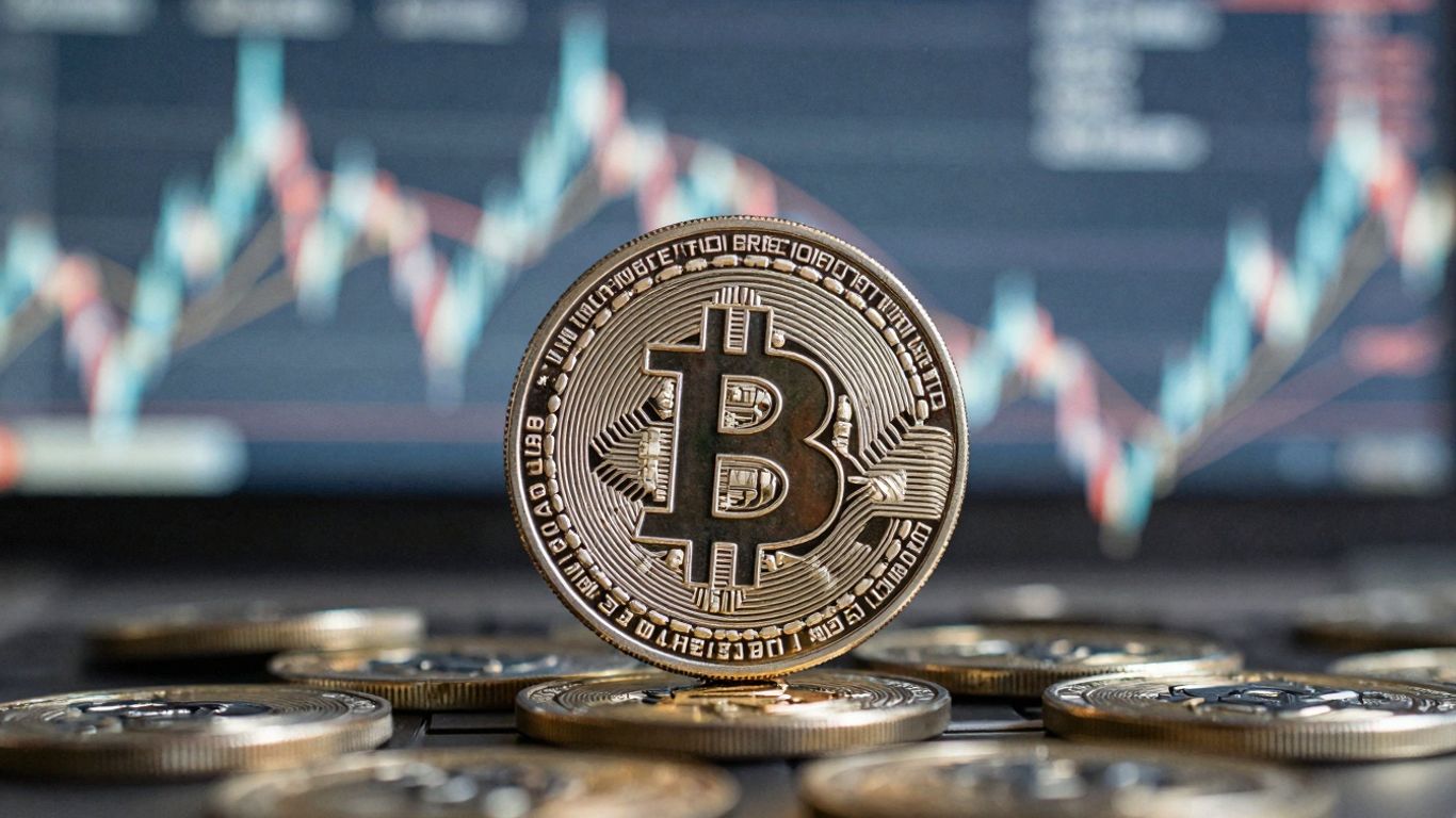 Cryptocurrency coin falling amidst market energy.