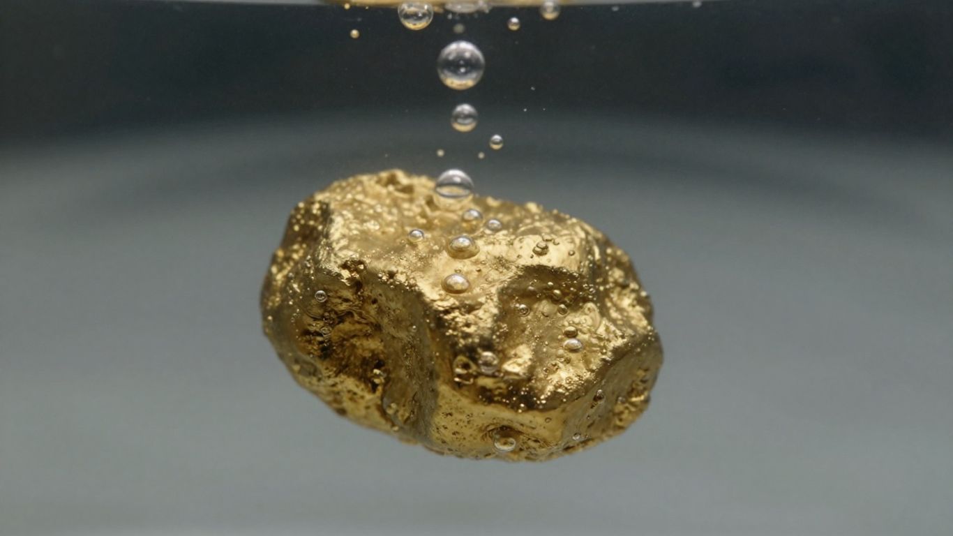 Pepita de oro en el agua, mostrando movimiento.