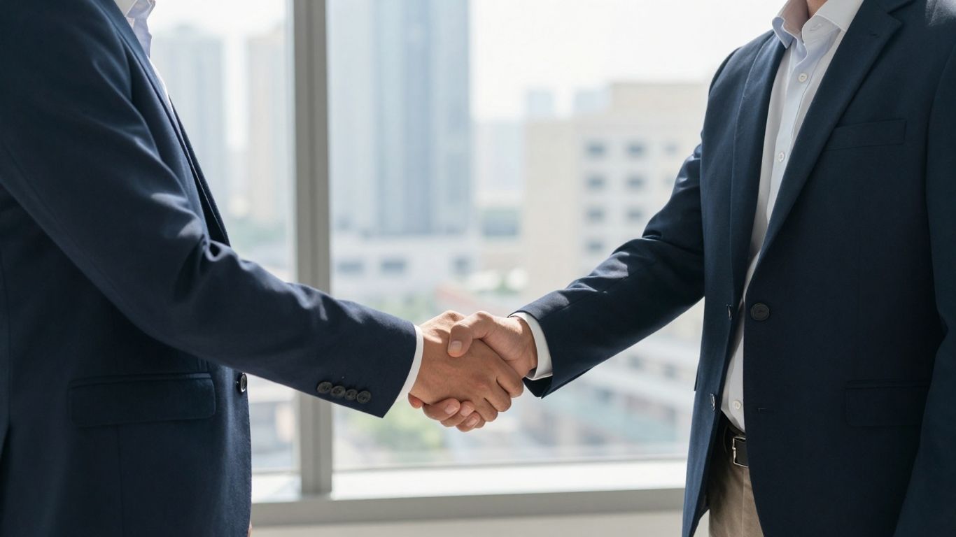 Handshake in a New York City office.