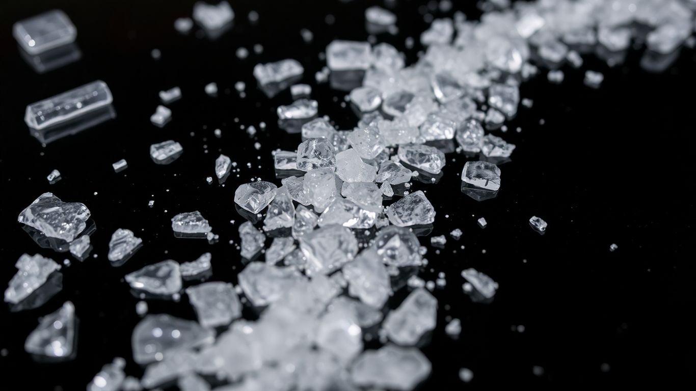 Clear crystal shards on a dark surface