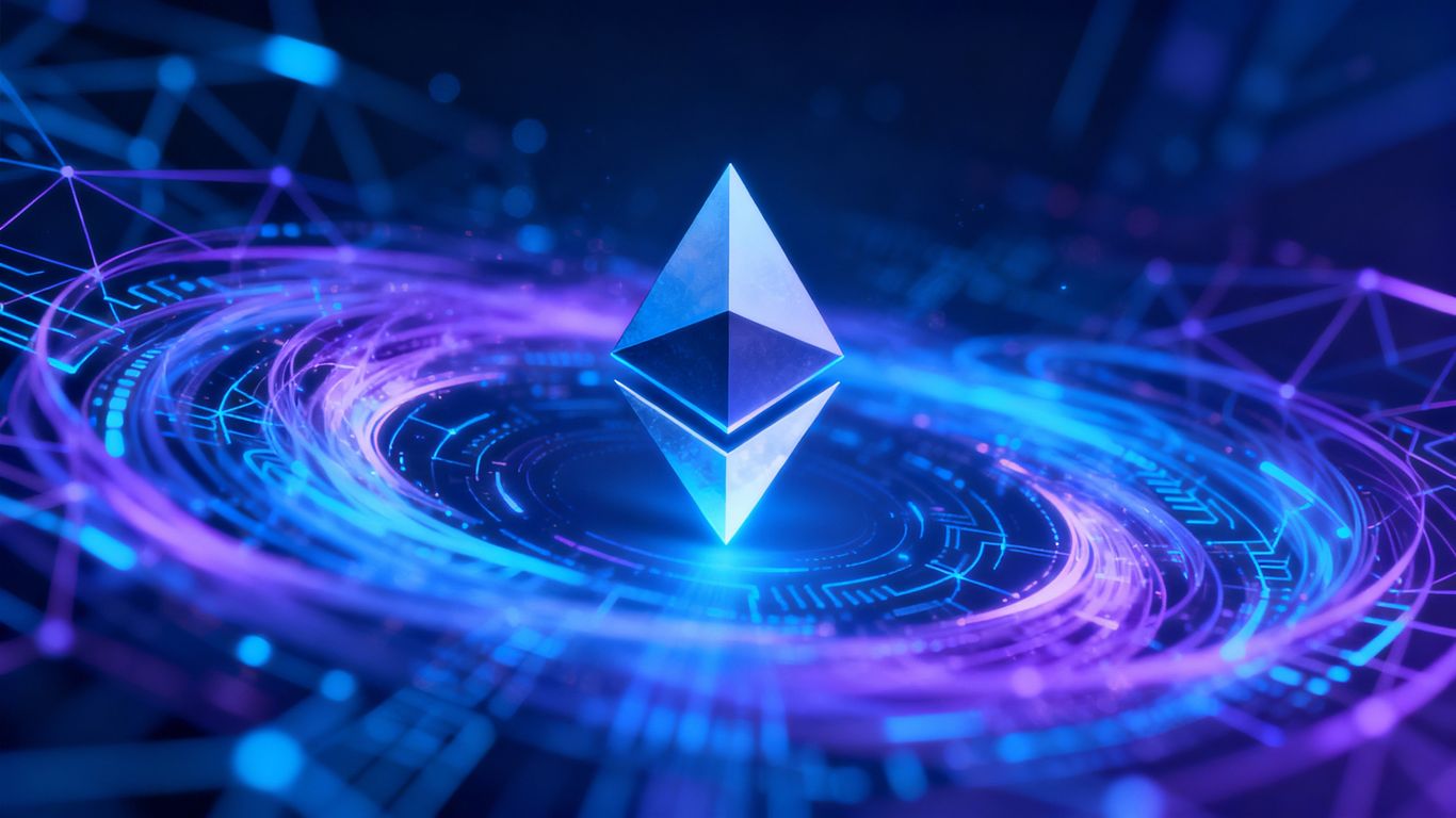 Ethereum logo with abstract digital energy