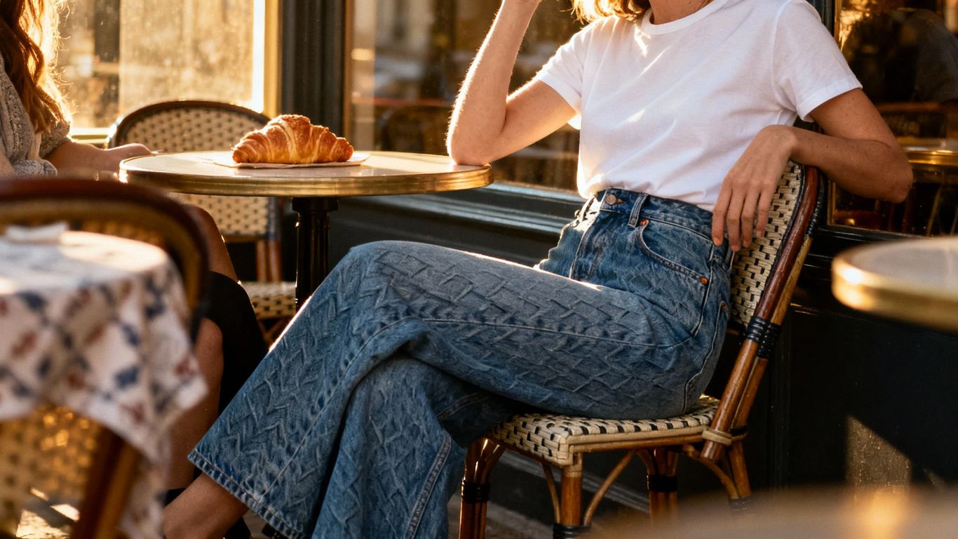 Woman in chic French-inspired denim jeans.