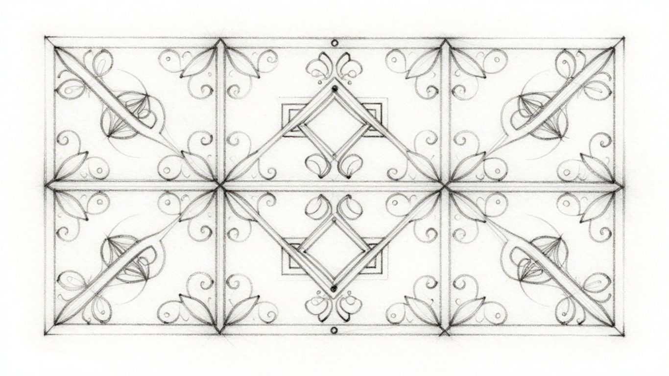 Boceto de elegantes formas geométricas repetitivas de patrón francés.