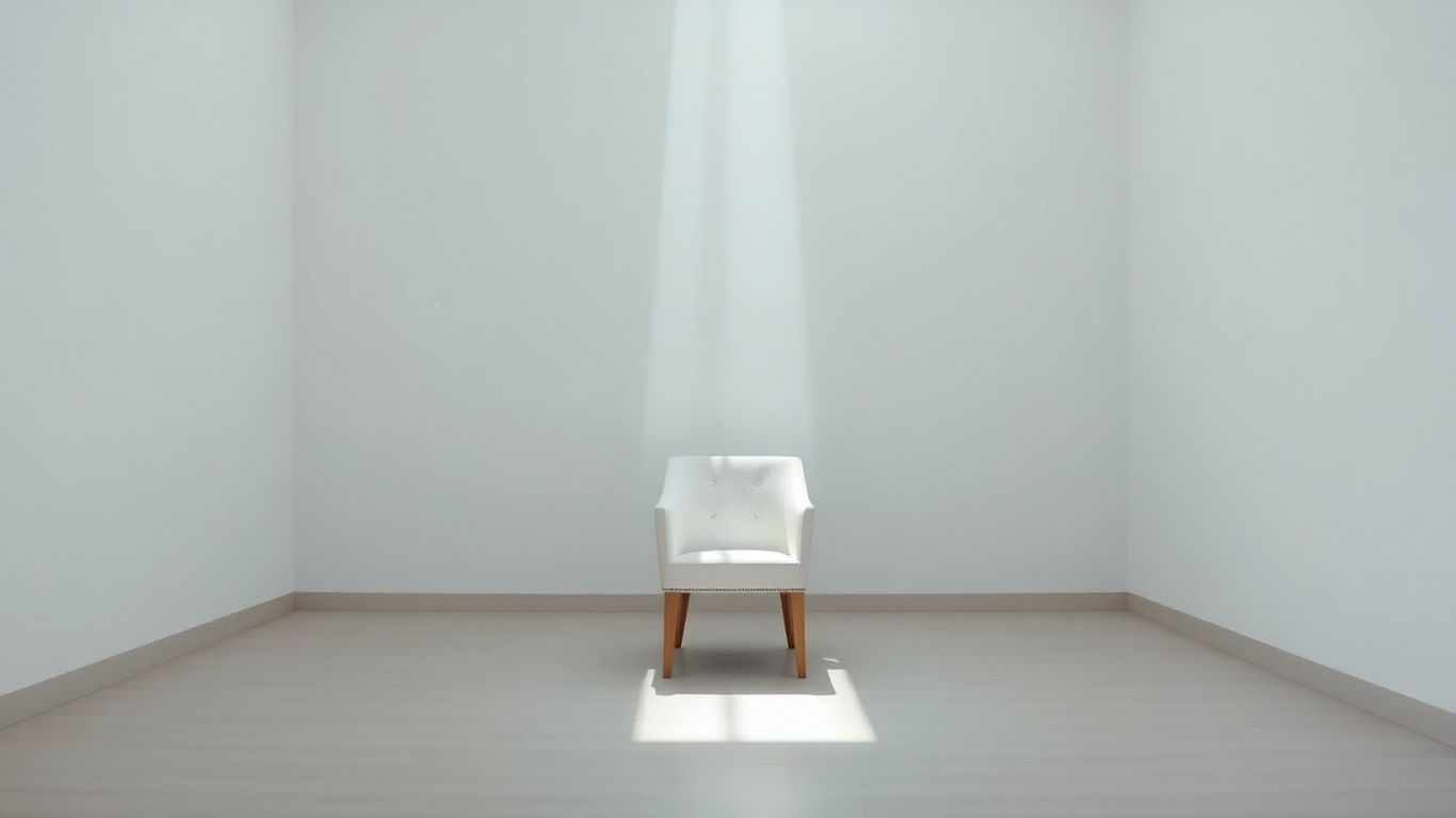 Minimalist room with a chair and sunlight.