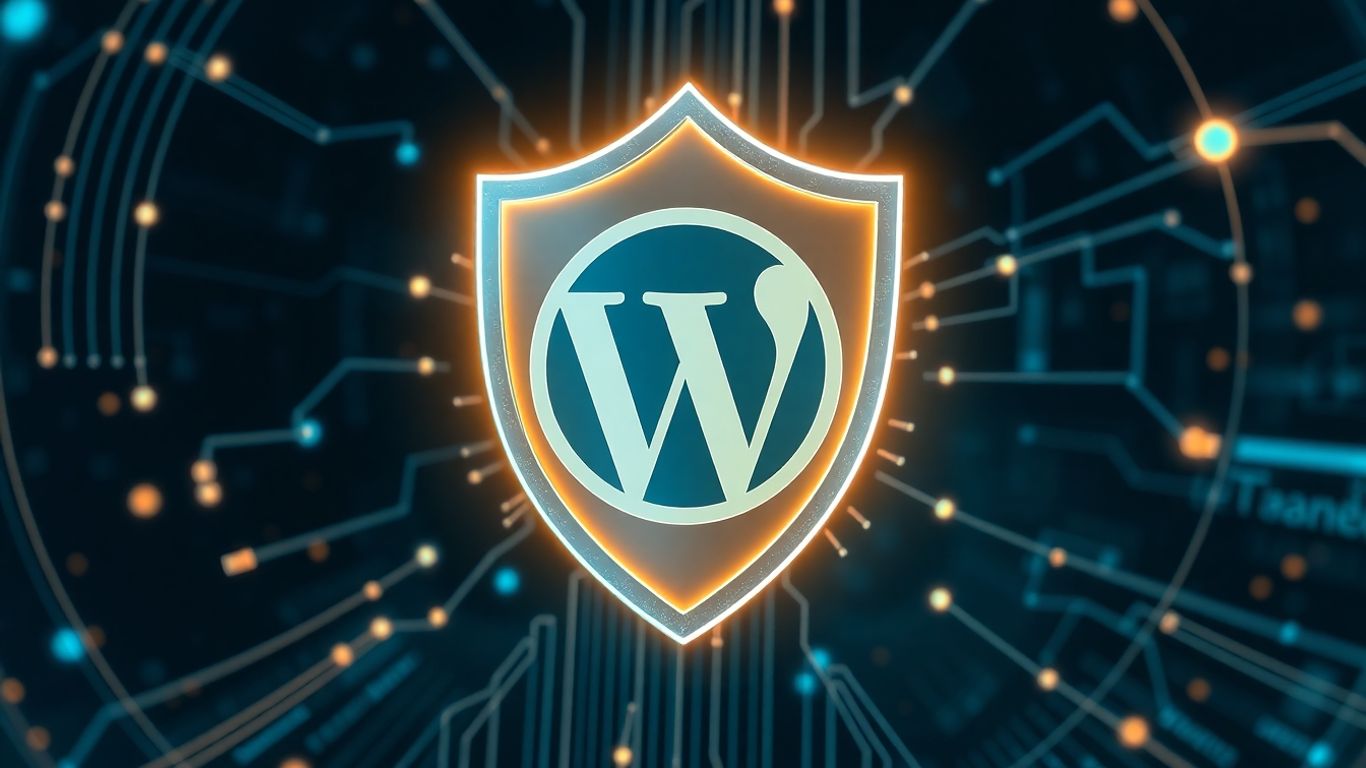 WordPress website security shield protecting digital data.