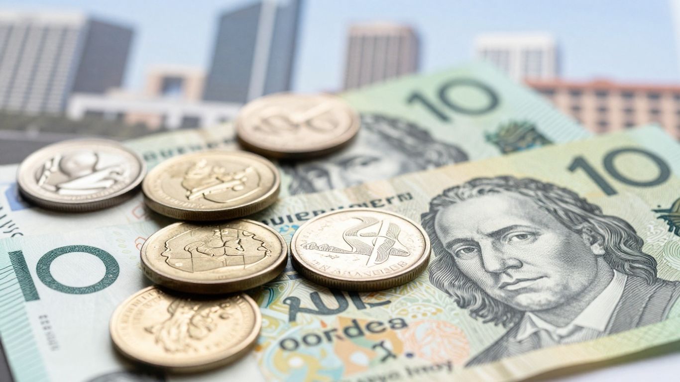 Australian money and city skyline