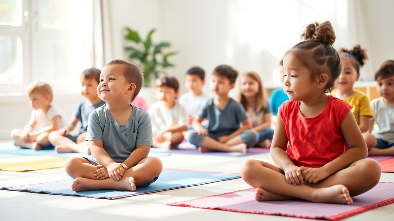 Children practicing mindfulness in a calm, bright room.