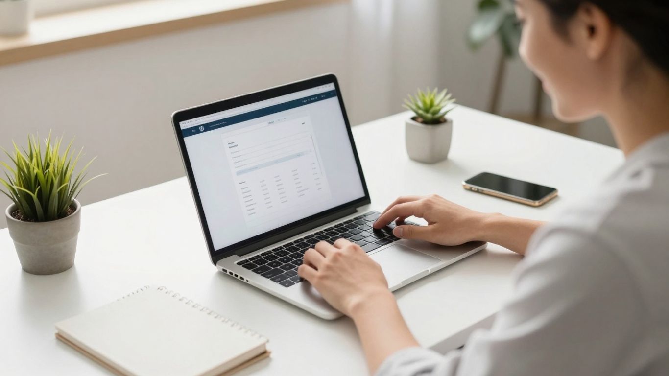 Solopreneur using a lightweight CRM tool on a laptop.