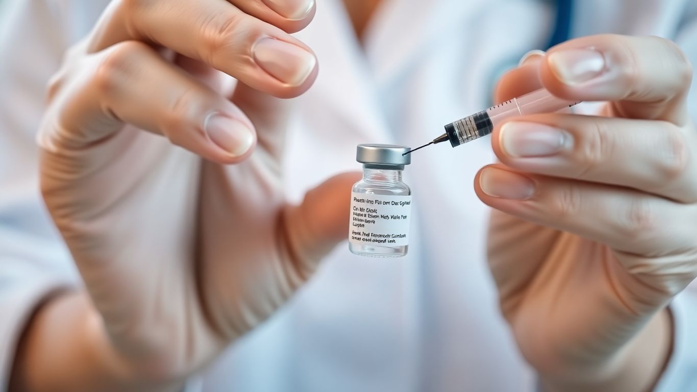 Professionnel de santé préparant une seringue de vaccin contre la grippe.