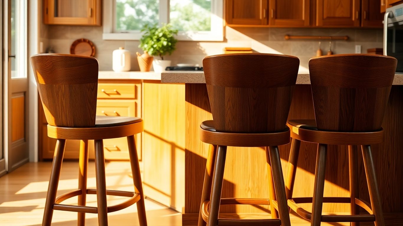 Wooden bar stools with backs in a kitchen