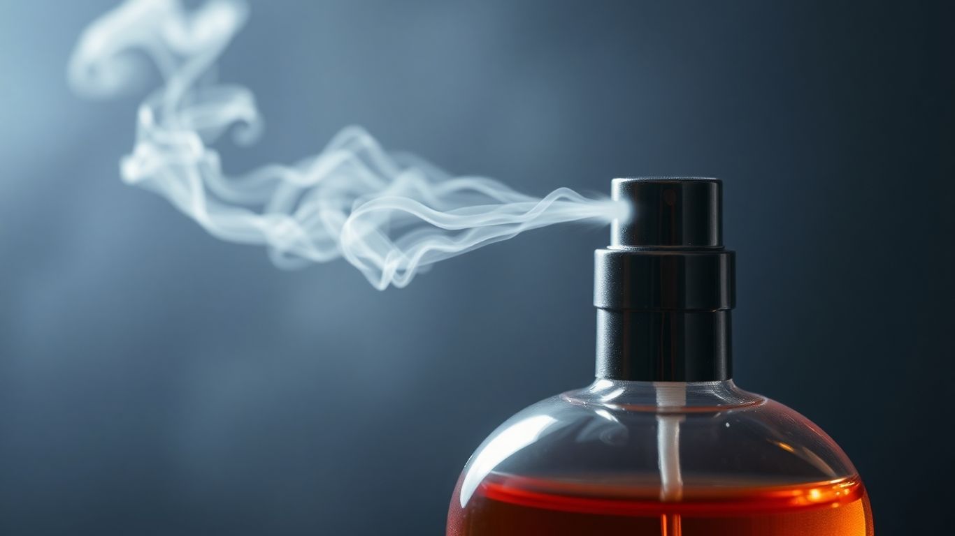 Perfume bottle with mist dissolving into the air.