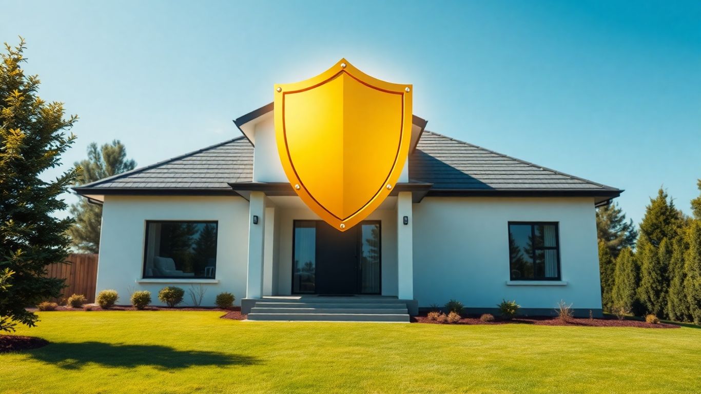 Casa segura con escudo protector dorado