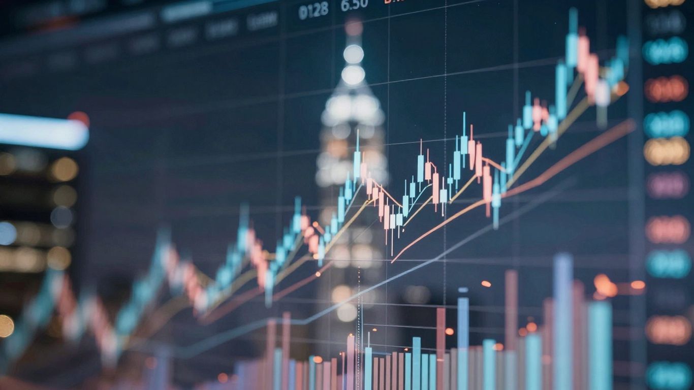 Abstract financial market movement with city lights.