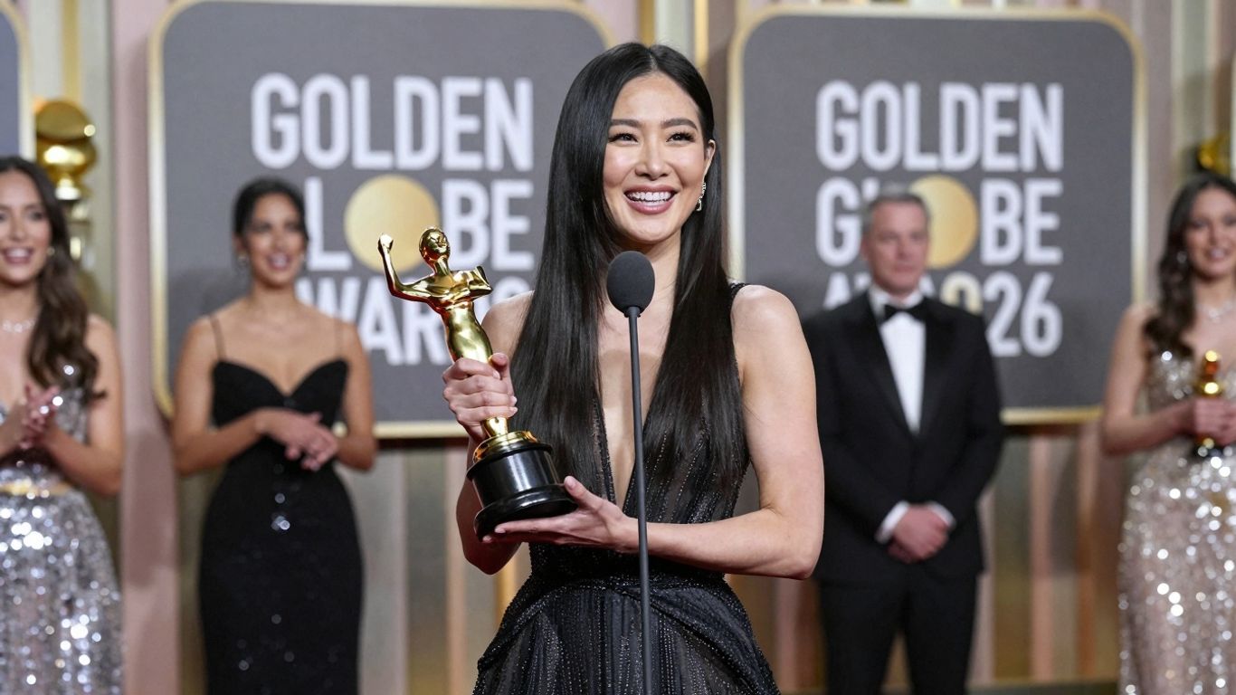 Golden Globes 2026 nominee [Maggie Kang] at awards ceremony.