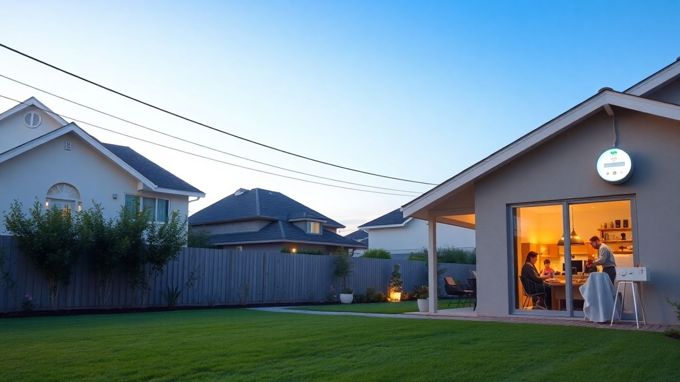 Maison connectée avec compteur électrique et famille à l'intérieur