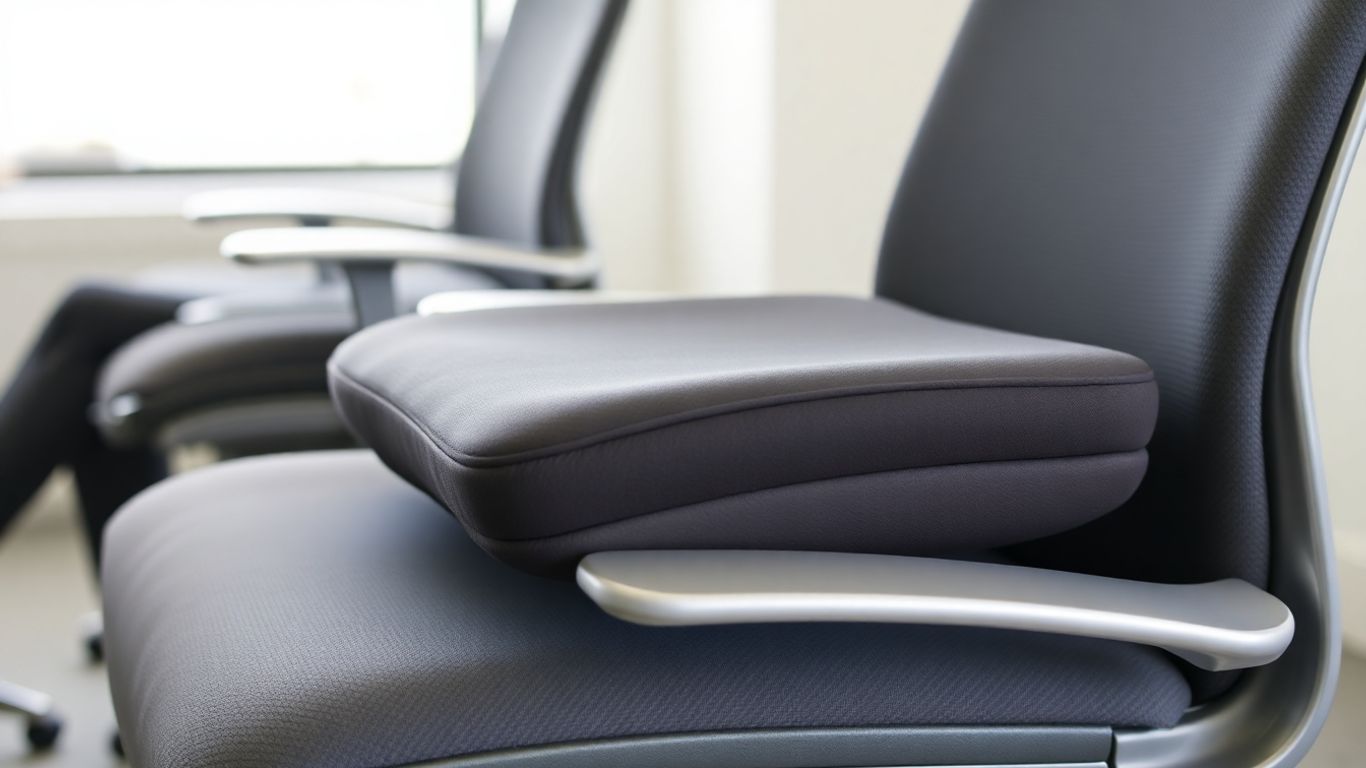 Almofada ortopédica em cadeira de escritório.