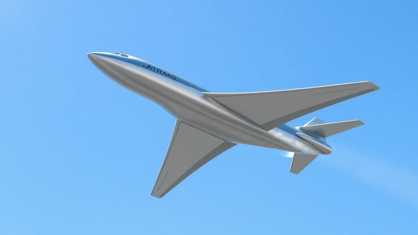 Avion futuriste avec traînées de vapeur dans le ciel.