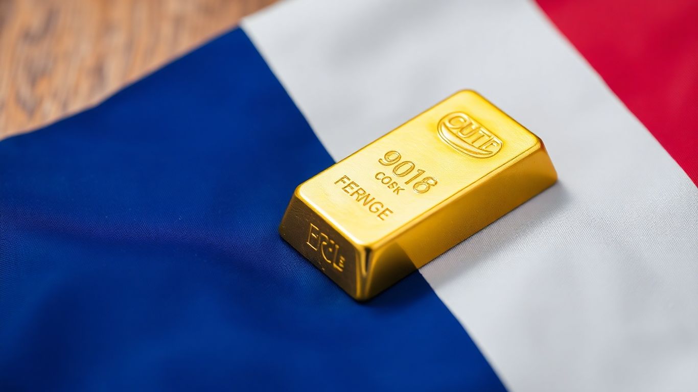 法国国旗背景上的金条。