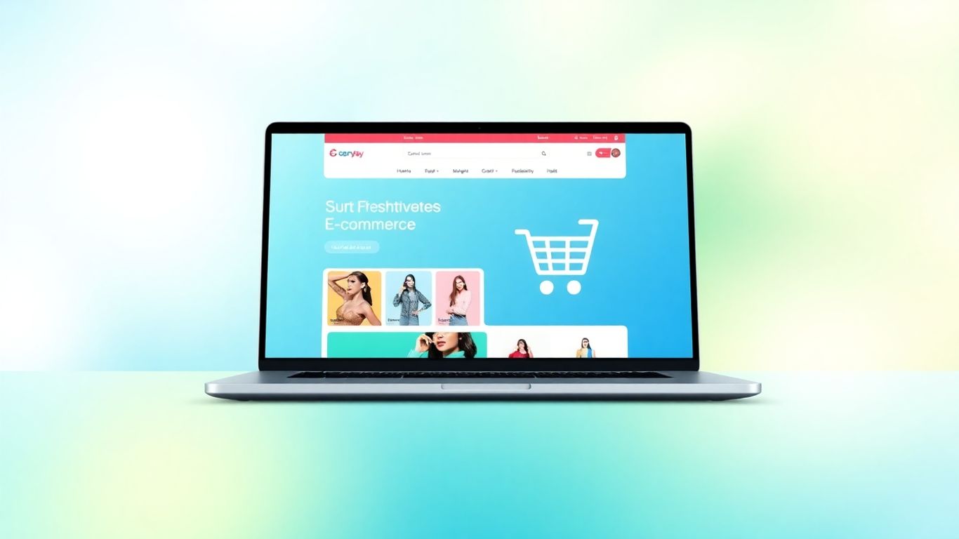 Custom e-commerce platform interface on a laptop screen.