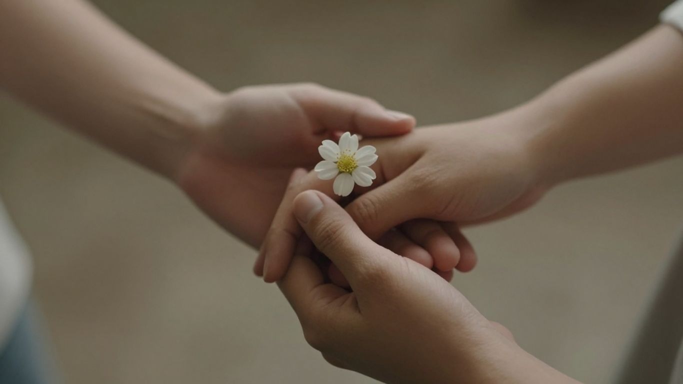 Hands holding, offering a flower, symbolizing support and love.