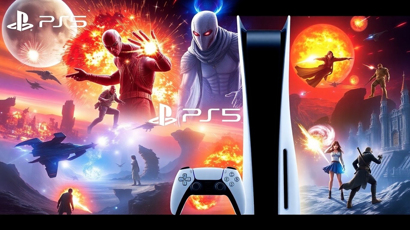 Paysages futuristes et personnages de jeux PS5