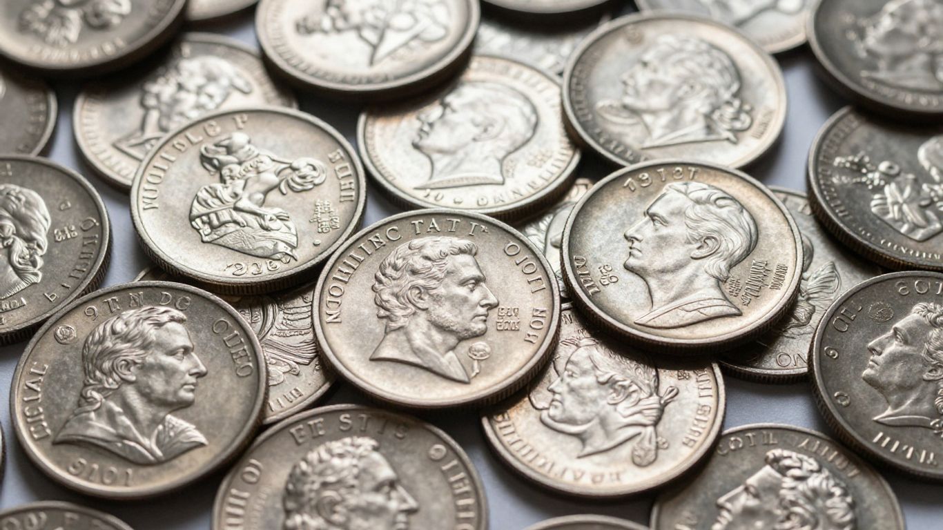 Pile of shiny 90 percent silver coins