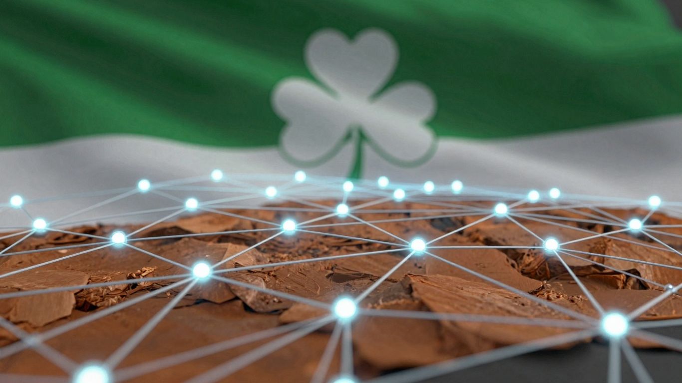 Digital landscape with Irish shamrock motif.