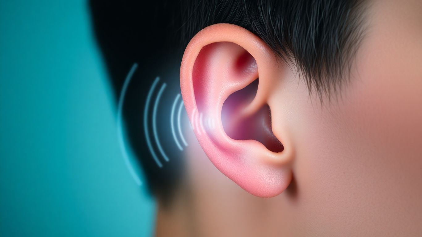 Person's ear with sound waves, IELTS listening practice