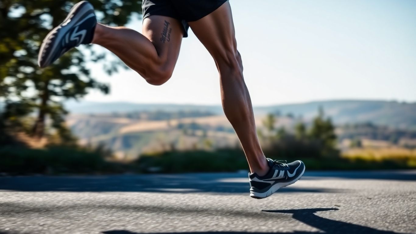 Runner's legs in motion during a marathon.