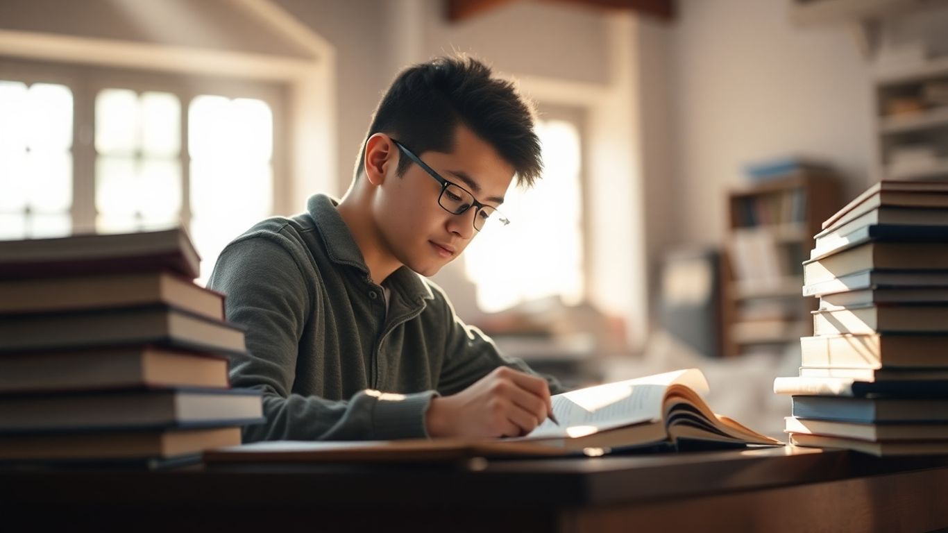 Student writing for TOEFL test preparation